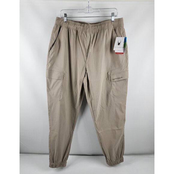 Spyder Pants Mens Large Tan Hydroweb Tapered Leg Joggers (34x28) NWT - Picture 1 of 10